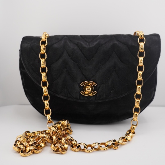 Vintage Chanel 1992 Mini Satin Half Moon Bijoux Chain Bag - Picture 1 of 14